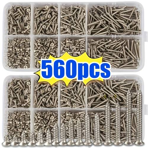 560pcs self tapping wood screws set 8 different sizes of m2 cross metal screws woodworking tools furniture assembly precision fasteners durable fasteners high quality screws sturdy construction