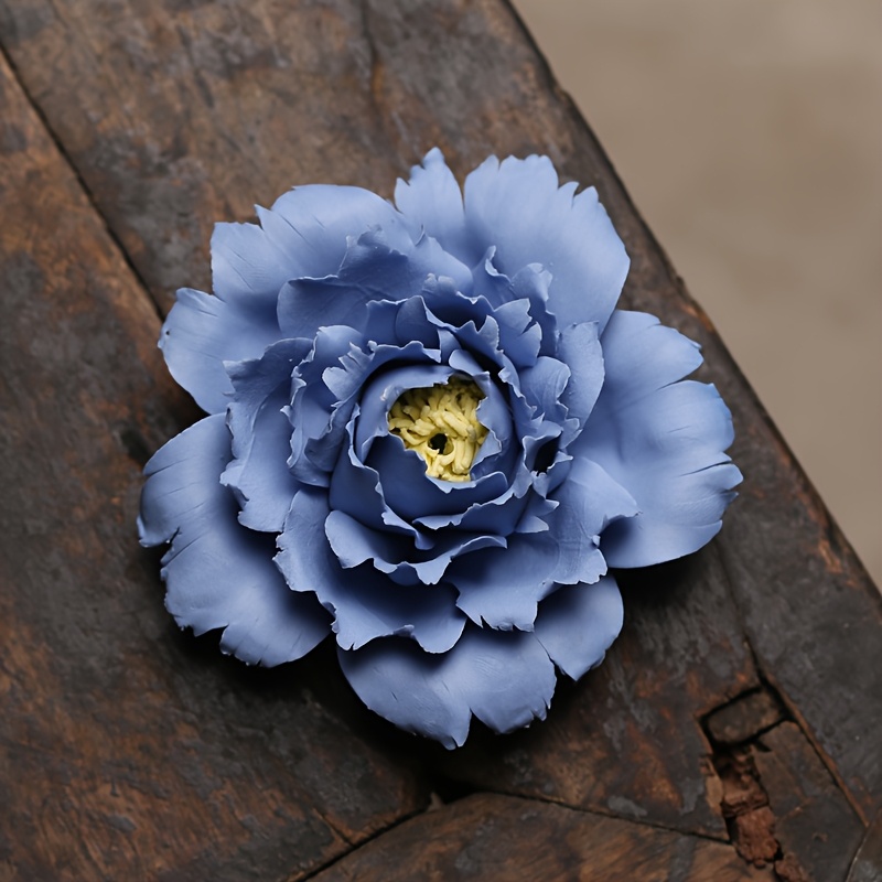 手作り陶器の青い牡丹の花の置物 香り付きまたは無香りの中国風花の像