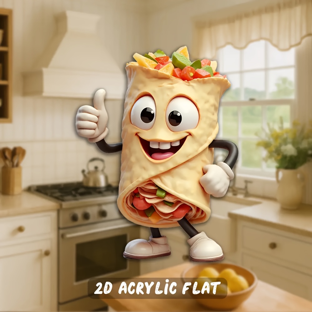 TEMU Cute Wrap Character Fridge Magnet - Smiling Taco A Thumbs Up, Soft Acrylic Kitchen Decor, 3.15 Inch 2d Flat Fun Food-themed Magnet, Suitable For