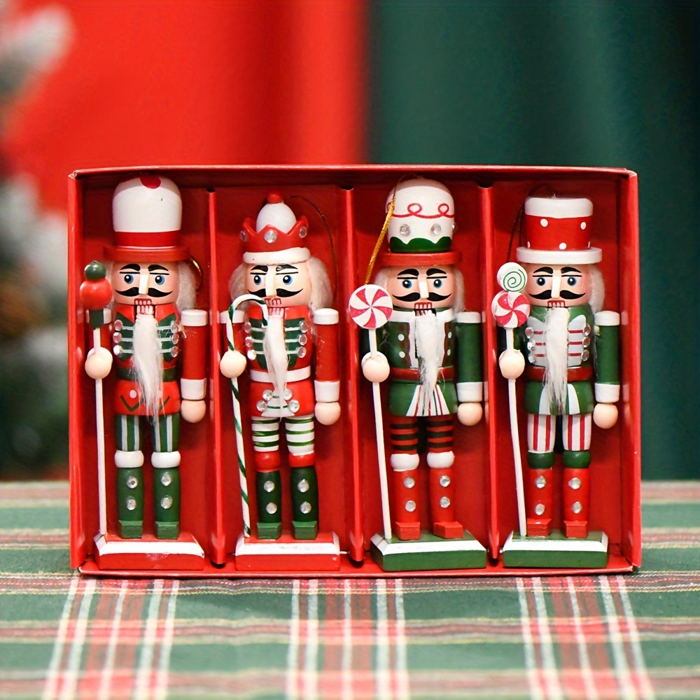 

4pcs/set Christmas Nutcrackers Handicrafts, Wooden Candy Puppets New Year Christmas Decorations, Home Decorations, Wooden Decorations Candy Soldier Manual Decorations,