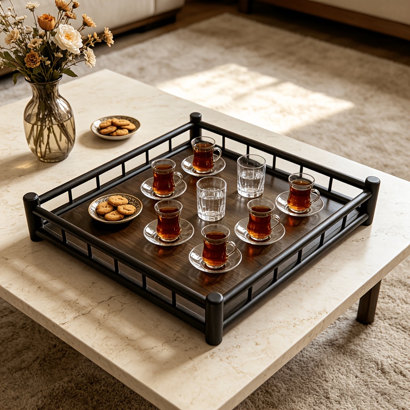 Vintage Guardrail Wooden Serving Tray, Commercial Display Platter for Western Restaurant, Storage Tray for Home Afternoon Tea, Non-Food Contact