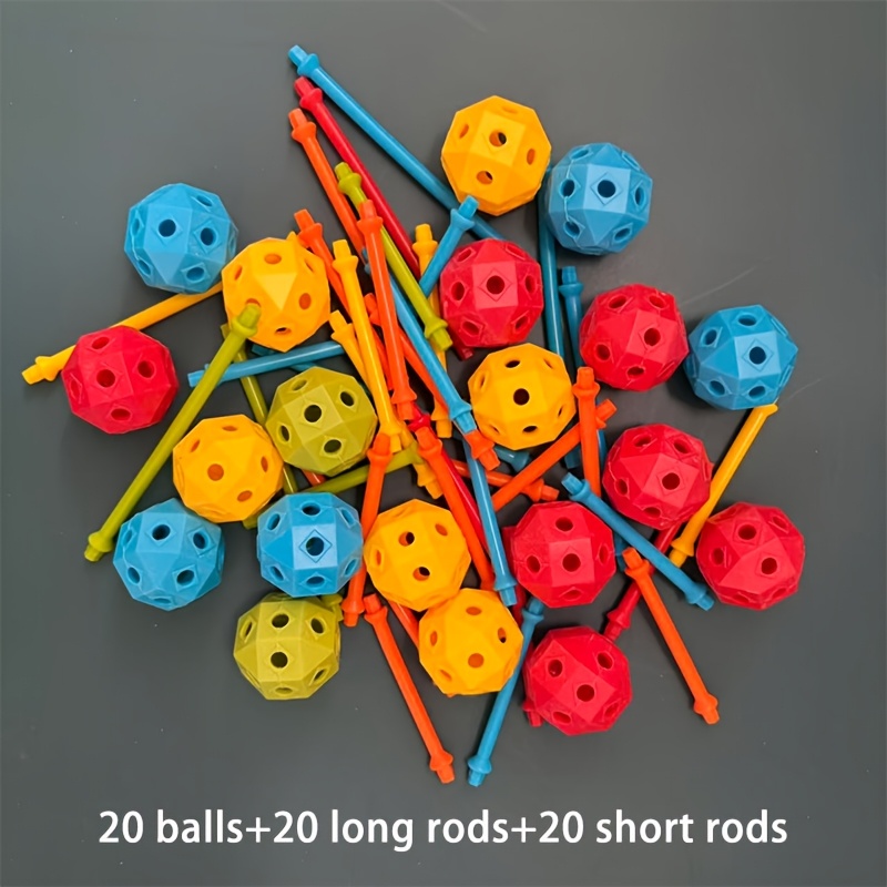 TEMU Set di blocchi ad incastro in sacchetti da 60/120/200 pezzi, versatili e intelligenti, palline, tubi lunghi e tubi corti, colori casuali, adatti