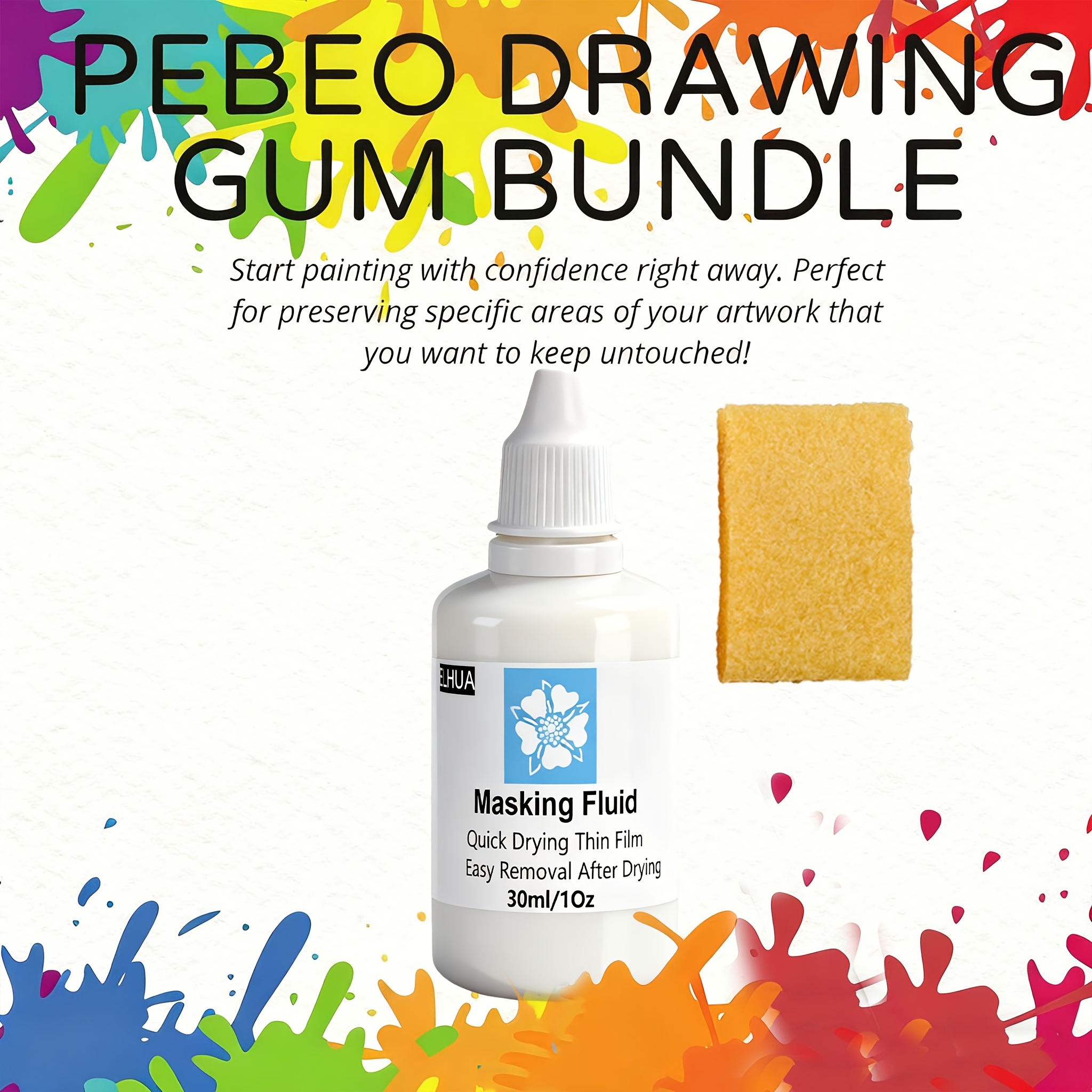 Image of 30ml/1oz Liquid Watercolor Masking Fluid Kits With Eraser, Drawing Gum - Watercolor Masking Fluid Areas And Edges Sharp, Suitable For Watercolor Painting Beginne, And Drawing Gum Remover Tool