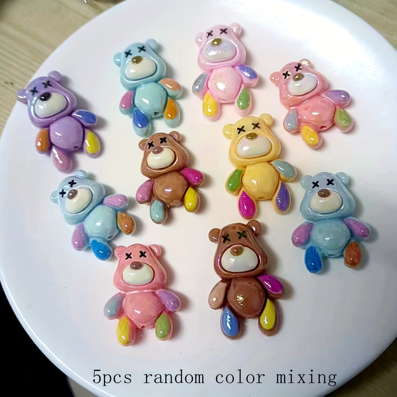 Image of 5pcs Of Exquisite Resin Beads With Holes, Colorful Little Bear String Bead Bracelet, Pendant, Decorative Bead, Diy Craft Item, Festival Gift, Handmade Loose Beads, Mixed Colors