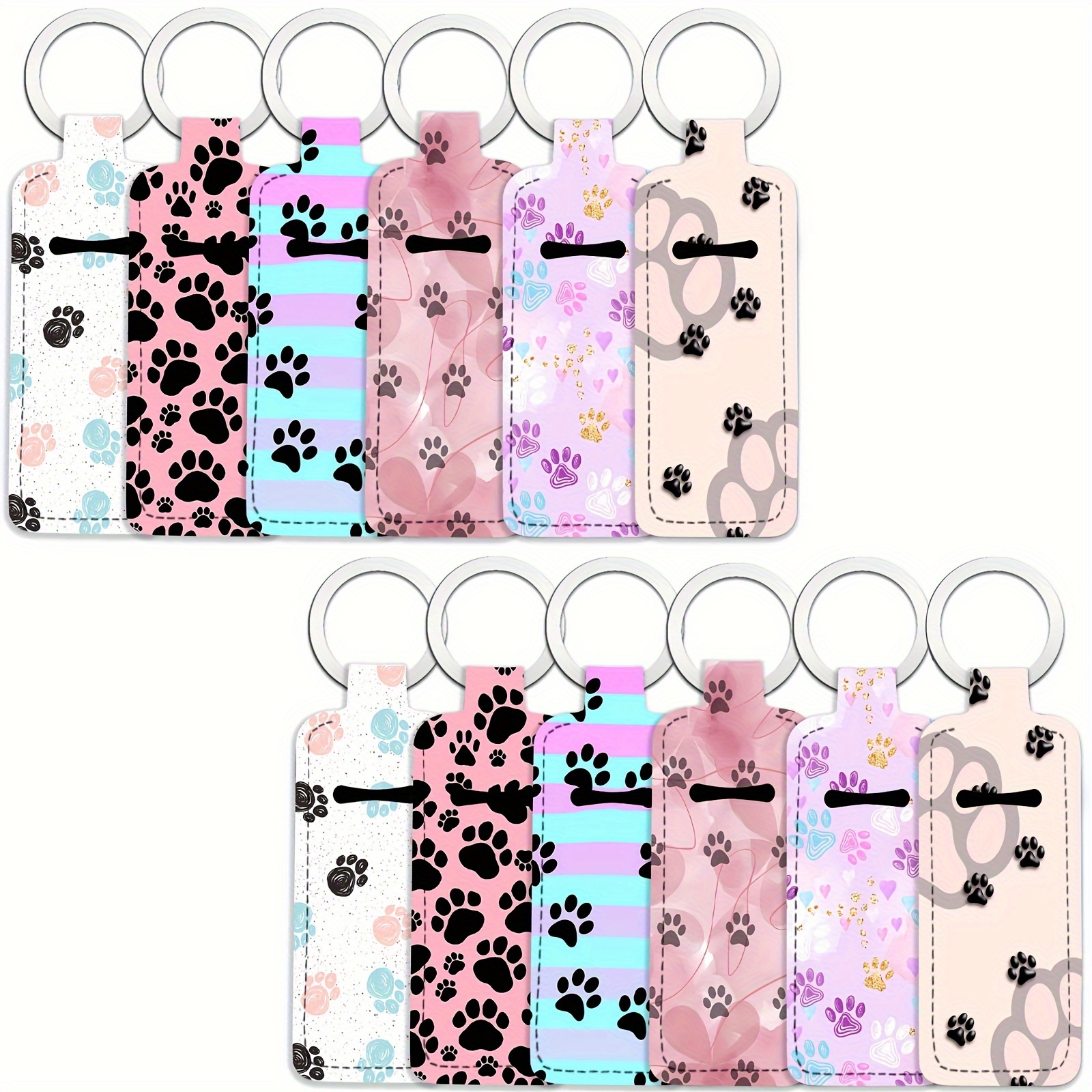 

12-pack Fabric Keyring Lip Balm Holder With Dog - Animal Theme Lipstick Pouch Set With Ring For Women, Multi- Tool Keychain, Christmas Holiday Gift