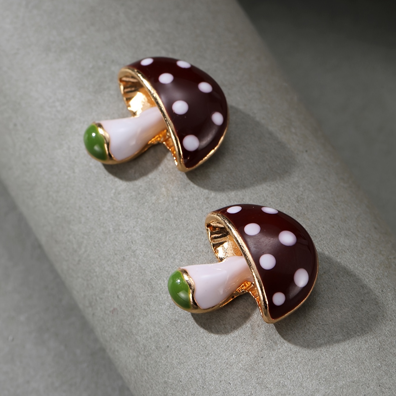 

Vacation Pastoral Style Mushroom Stud Earrings For Women - Plated, Enamel, Zinc Alloy, Iron Ear Needle, No Mosaic Material - Daily & Vacation Wear, Party Accessories