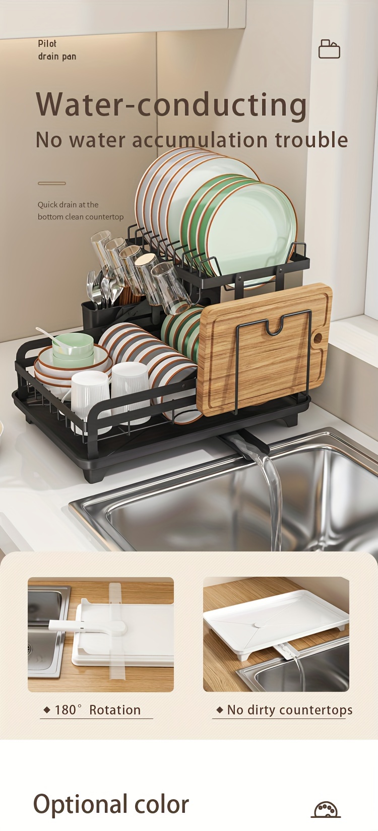 1pc dish drying rack for kitchen countertop double layers large capacity dish drying rack with   steel dish drainer with drainage utensil holder for dish knifes cup cutting board 16 3 11   8in kitchen supplies details 3