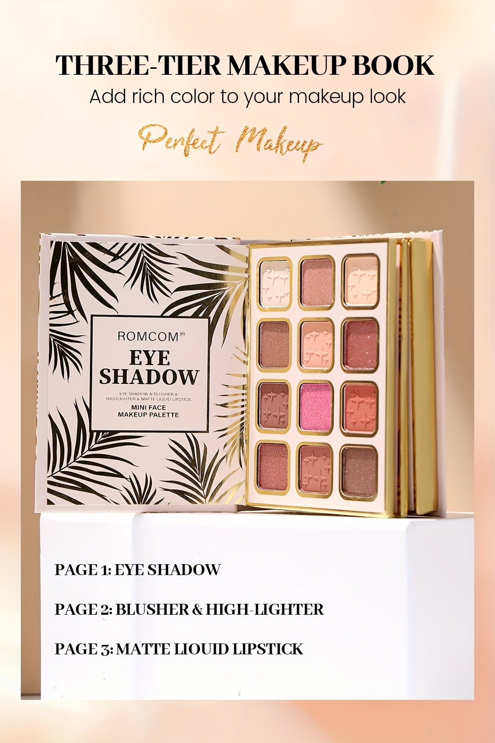 Makeup Book with Eyeshadow, Blush, Lip Gloss, and Highlighter,  Recipes, Portable, Perfect Starter Kit for Beginners, Ideal Gift for Christmas and Valentine's Day
