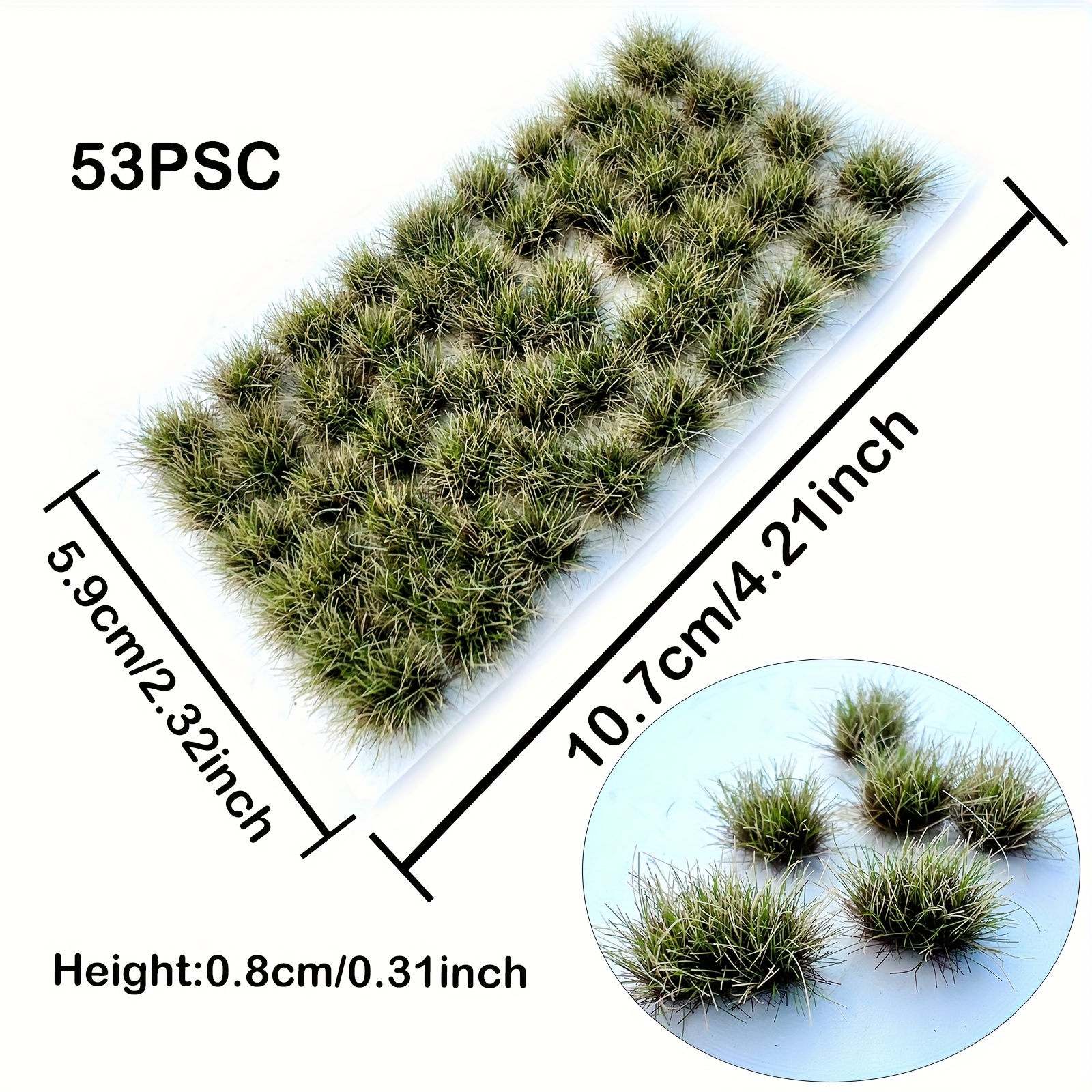 53pcs/pack Irregular Static Self-adhesive Grass Model, Model Grass, Terrain Model Kit, Static Landscape Model, Miniature Bushes, Suitable For Train Landscape Railway, Artificial Lawn Modeling
