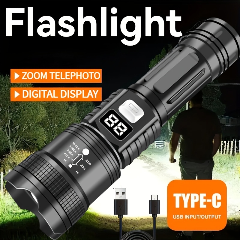 

2pcs Tactical Led Flashlights With Digital Display - Usb Rechargeable, High , & Portable For Camping, Fishing, Emergencies - Ideal Gift, Flashlight Rechargeable