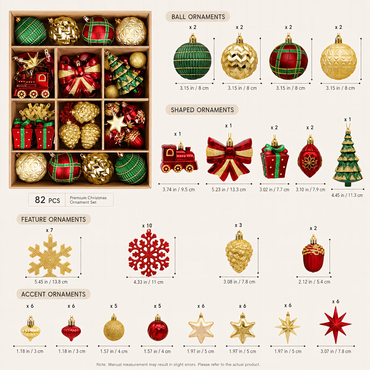 Image of 82ct Inch Christmas Tree Balls Ornaments, Colored Shatterproof Plastic Decorative Baubles Decorations For Christmas Decorations, Christmas Home Decor, Christmas Gifts (red &green& Golden, Red & )