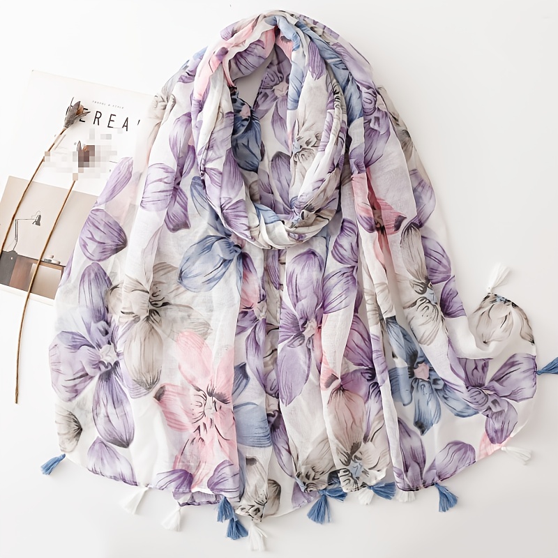 E-shop Damen Neuer Blau-Lila Schal Balinesisches Garn Schal Klein Frische Blumen Quaste Damen Beigabe Schal