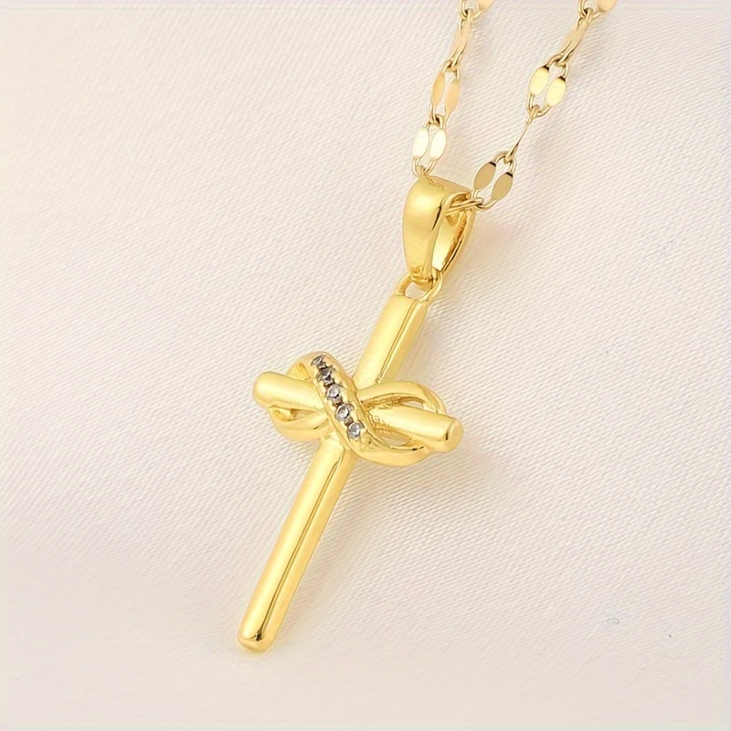 Collier pendentif croix chrétienne cristaux acier or – Esoterique Paris