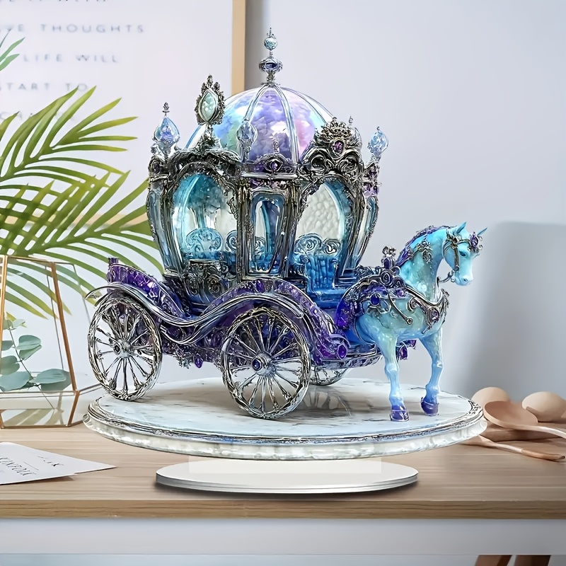 

2d Flat Style Acrylic Crystal Carriage Decor, 2d Tabletop Ornament For Holiday, Bedroom, , Multipurpose Bohemian Building Theme Decoration, No Battery Required