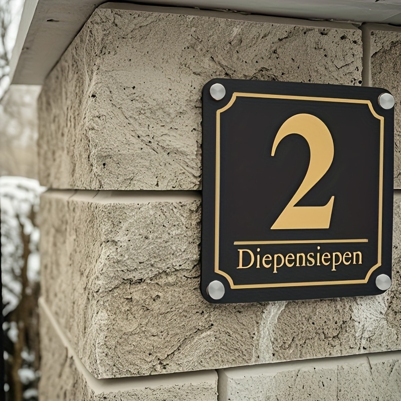 Image of Square Address Sign "custom Number" | Screw-fixed Yard Identification | And Outdoor Door Panel | Easy Wall-mounted Installation | Suitable For Yards, Streets, House Entrances, And Other
