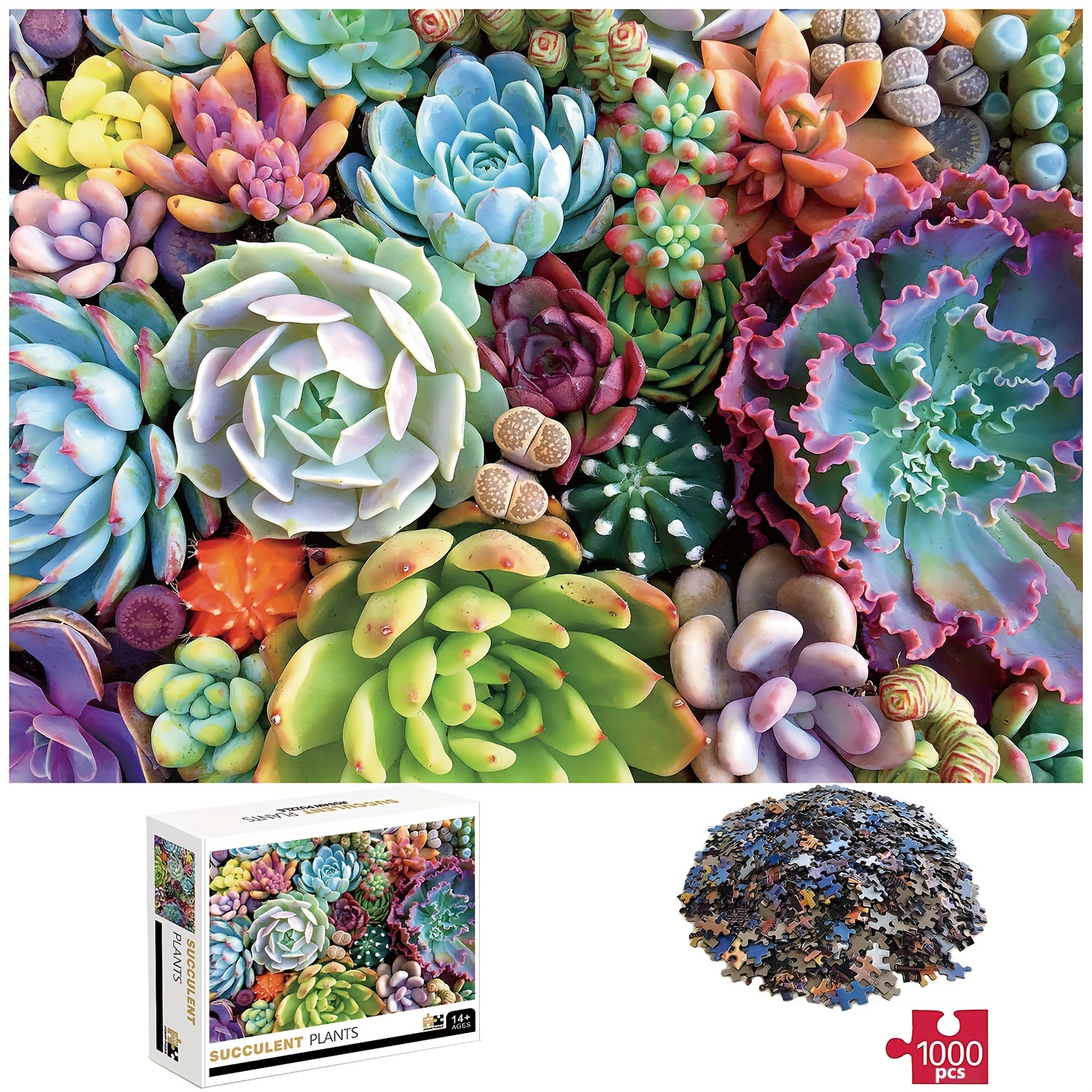 

1000pcs Succulent Plants Jigsaw Puzzles For Adults, Large Puzzle Family Game Child Education Gift For Diy Intellective Educational Game, Halloween Christmas Gifts