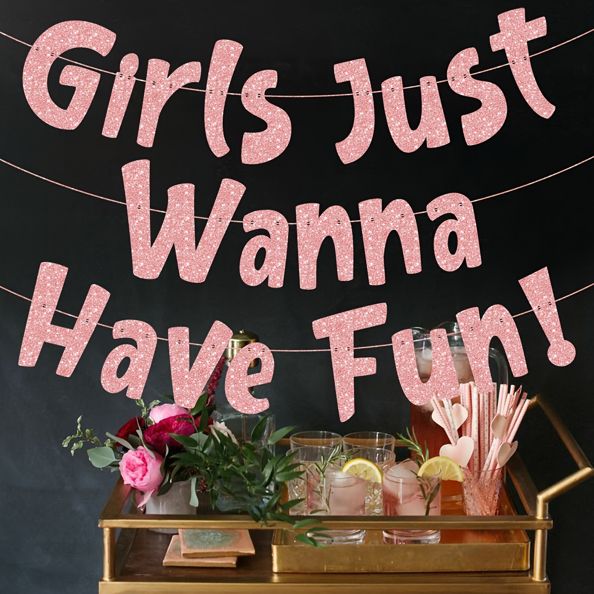 Image of 1set "girls " Neon Pink Glitter Banner - Ideal For Bachelorette, Birthday, Slumber & Pajama Parties - No Power Needed, Paper Decorations & Supplies
