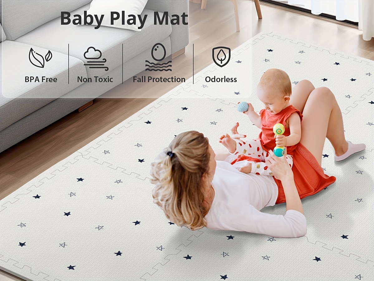   foam play mat for 6pcs interlocking crawling mats easy clean non toxic eva material   indoor outdoor fun stylish designs including   funnel stripe details 3