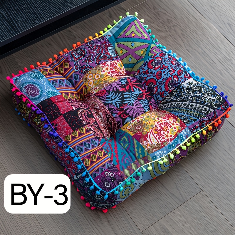 TEMU 1pc Bohemian Thickened Cushion With Ball Embellishments, Breathable Soft Thickened Back Cushion, Suitable For Living Room, Bedroom, Office,