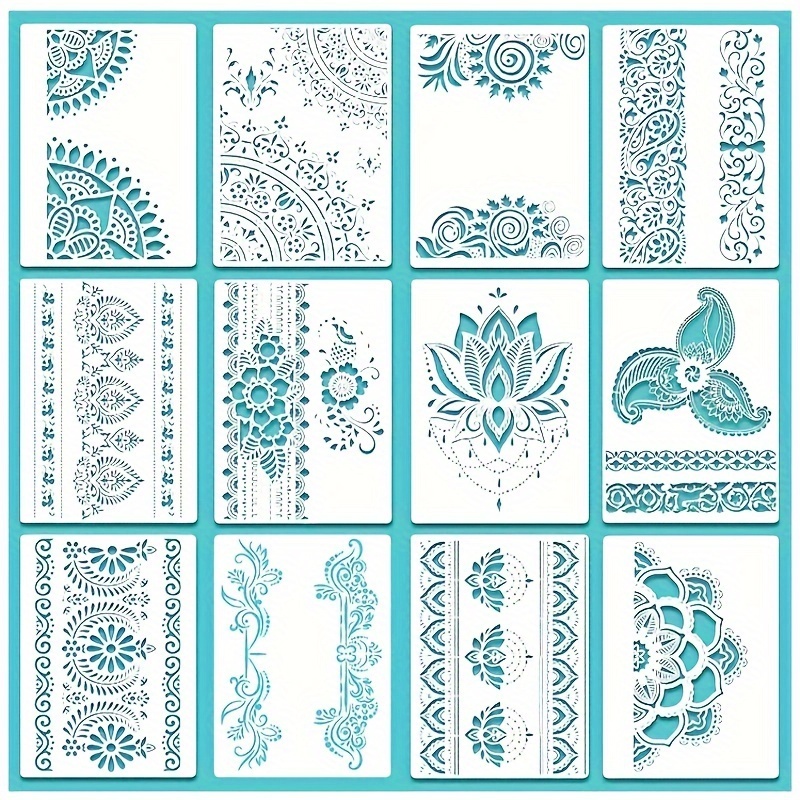 

12- Stencils Set, Reusable Plastic Painting Templates, 8..7 , Templates For Diy , , , , & Decor