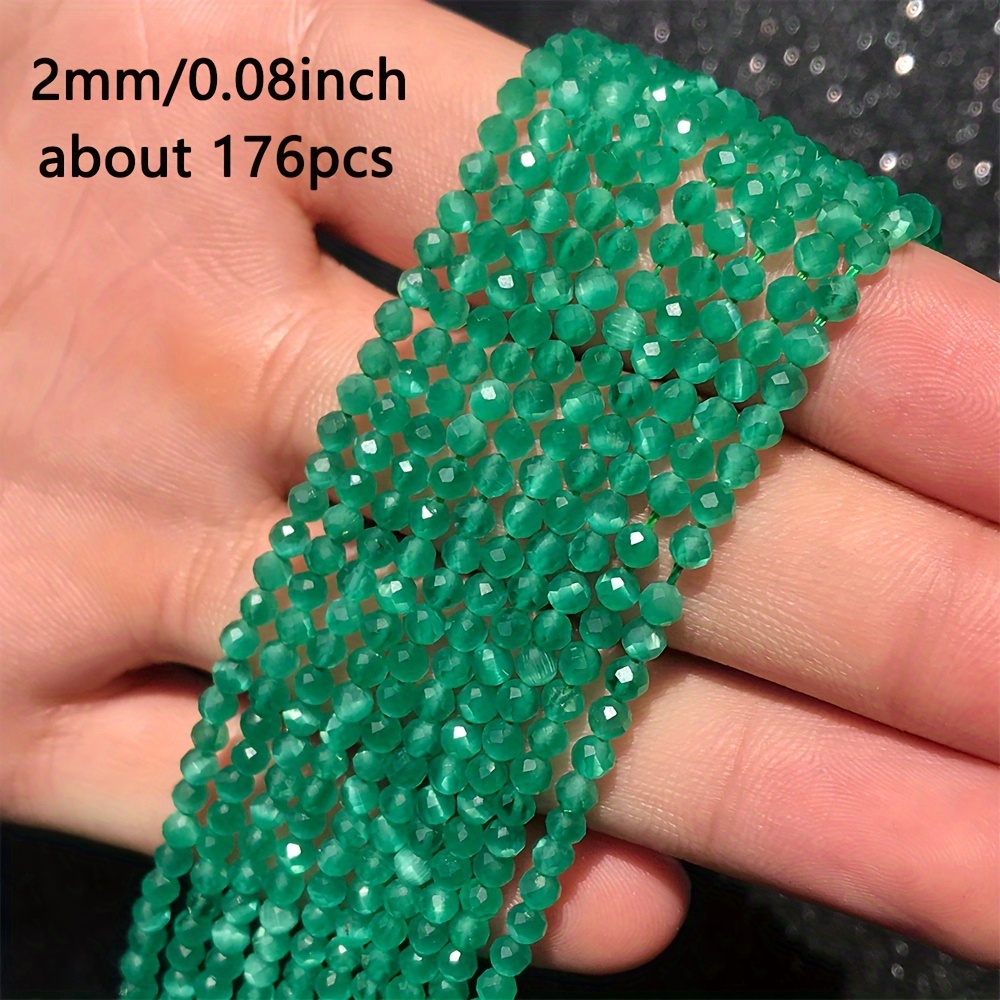 TEMU 176/122pcs Natural Dark Green Cat Eye Stone 2 3mm Twinkle Small Beads Spacer Beads For Summer Jewelry Making Beadwork Earring Bracelet Necklace