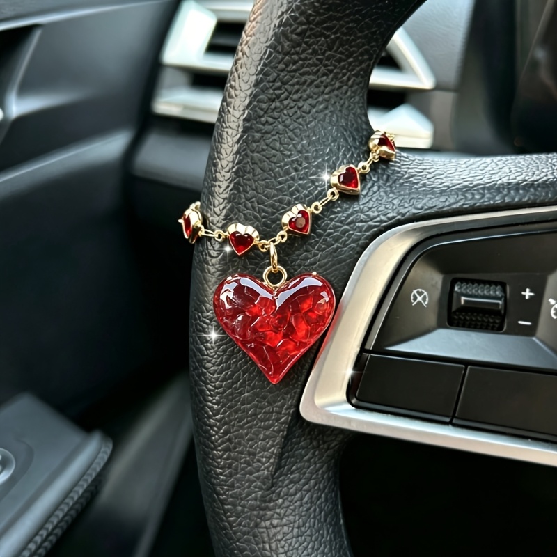 TEMU An Exquisite Three-dimensional Heart-shaped Pendant For Car Steering Wheel, Fashionable Car Decoration Accessory For Ladies And Girls, Perfect