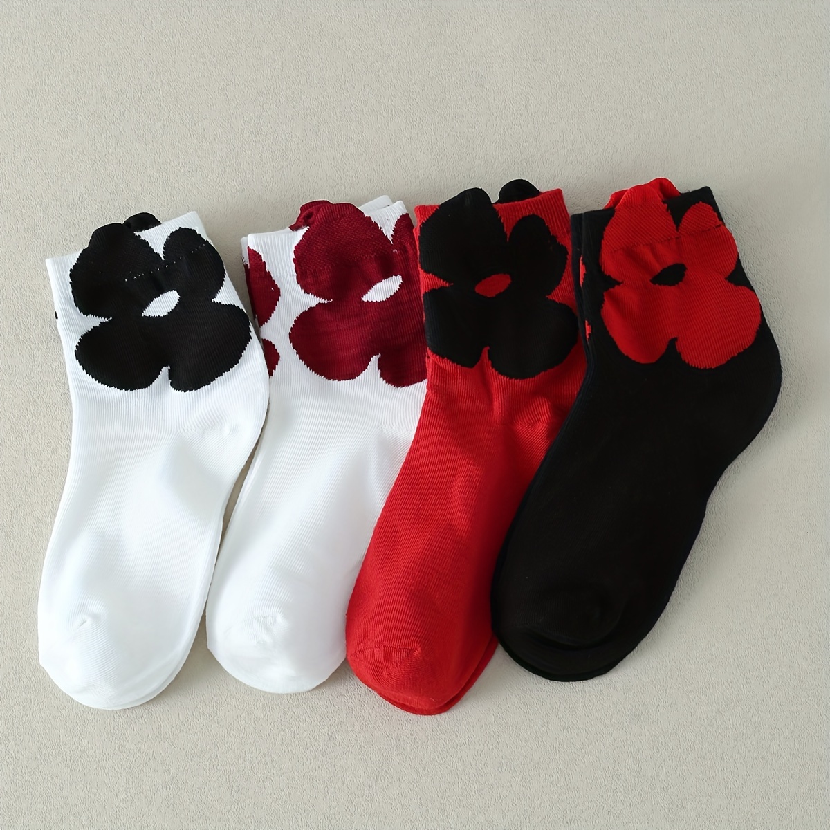 

4 Paires de chaussettes à motif floral, chaussettes mi-tube douces et confortables, bas et collants pour femmes