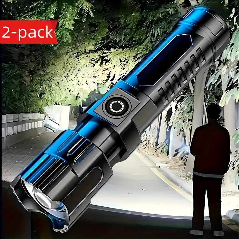 

2pcs Multifunction Led Flashlight, Long-range Telescopic Flashlight, With Usb Rechargeable Battery