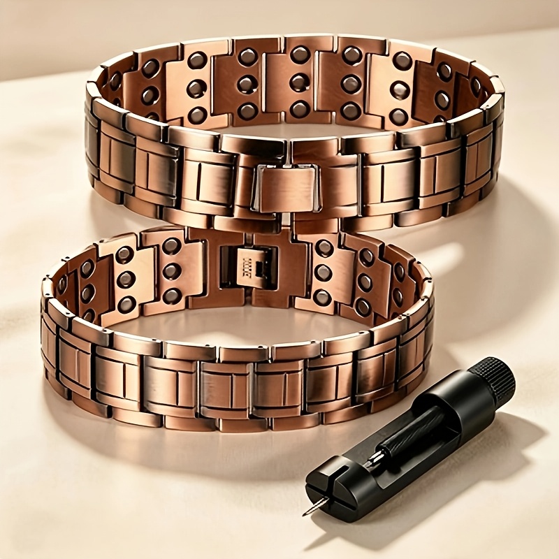 TEMU 3pcs Set Of Men's Magnetic Bracelets With Adjusters, All Made From High-strength Materials. This Is Stylish Gift For Husbands And Dads, Perfect