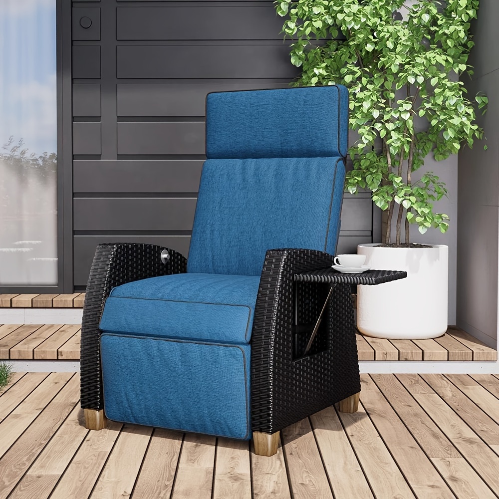 

Outdoor Recliner Lay Flat Recliner With Flip Table Push Back Wicker Reclining Lounge Chair