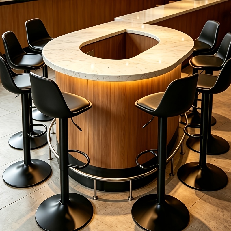 Set Of 8 Wide Adjustable Height Pu Leather Bar Stools - Cloud-like Padded Counter Height Chairs, Modern Black Seats With Black Frame, And Easy-clean For Kitchen Island, Home Bar And Commercial Use