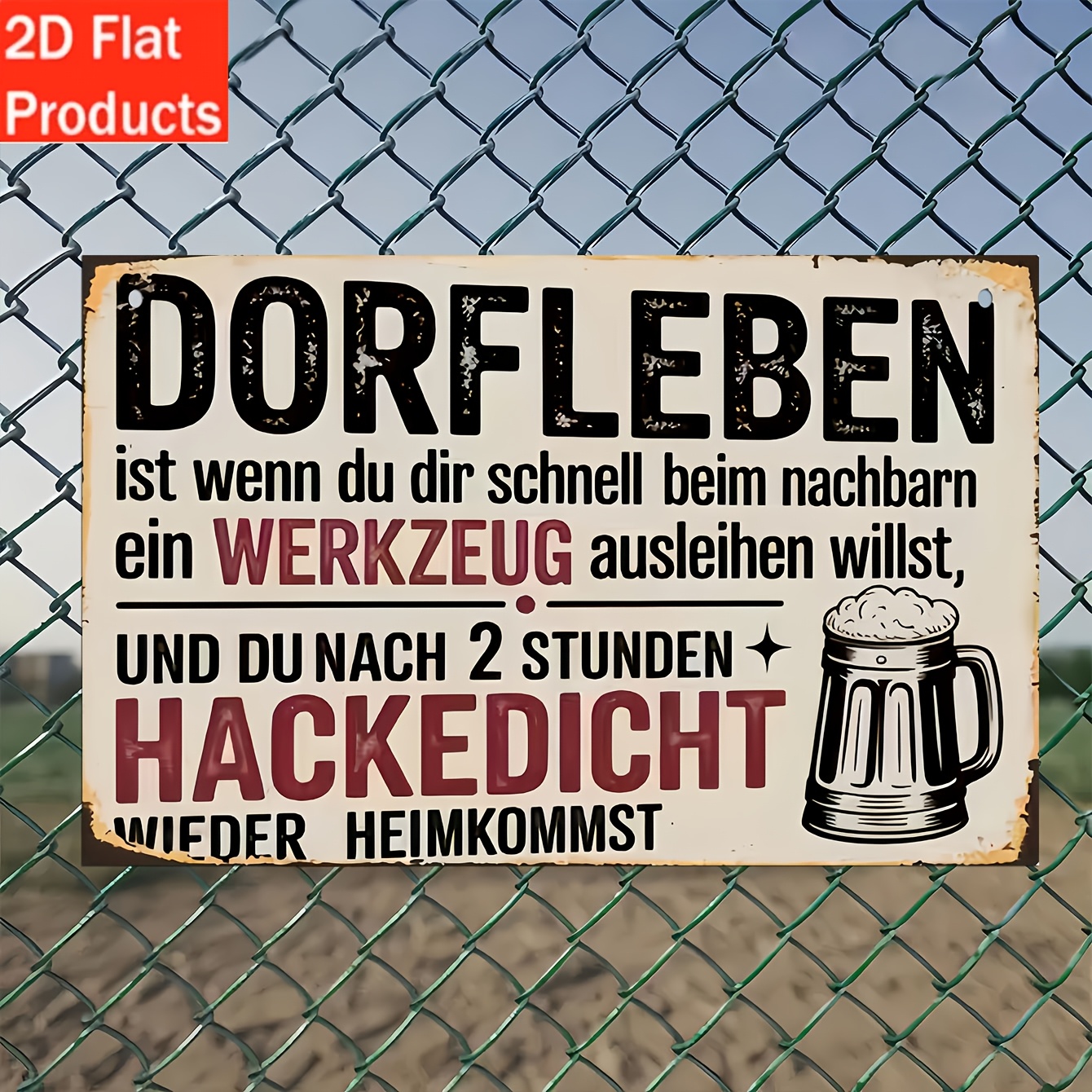 E-shop 2D Flach - Dekoschild und Plakette - 1 Stück Holzschild, Retro Vintage Rustikales deutsches Humor-Schild mit Bier, geeignet für Innen, Garten,