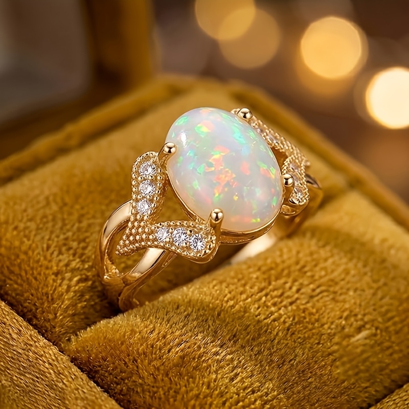 TEMU 1pc Luxurious Court Style Four-claw Oval Teenager's Ring - Elegant Engagement/proposal Jewelry Accessory - Promise Band - Bohemian Style,