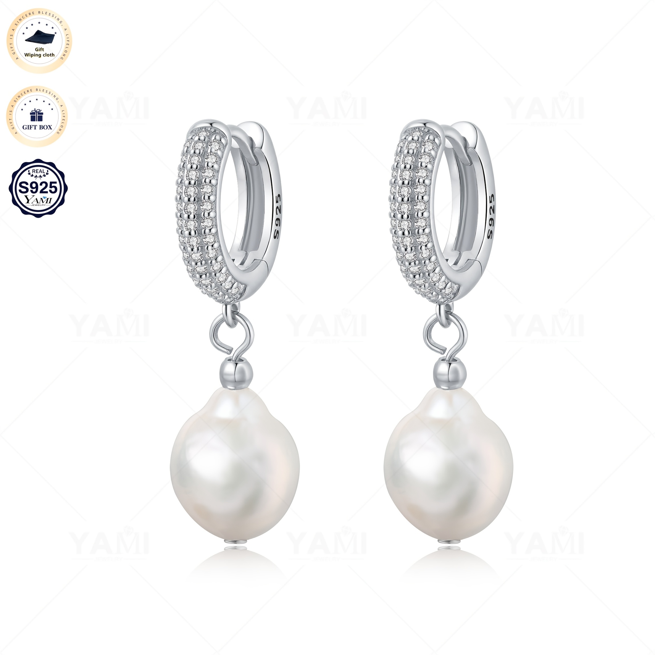 Image of Yami - Gift Set, Women' Earrings - 925 Silver, Allergy-resistant Baroque, Saltwater Ear Clip Earrings, Ideal Christmas/new Year/valentine's Day Gift For Women