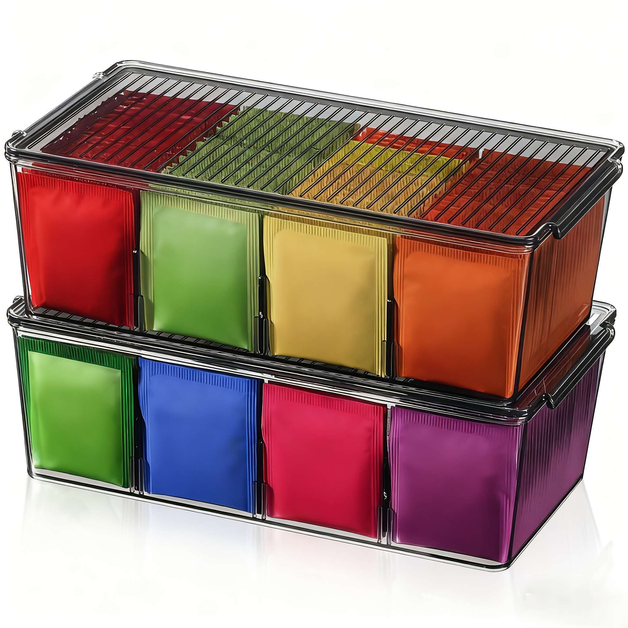 Plastic Tea Bag Organizer, Divided Storage Bin Box With 8 Compartments, Holds Coffee Pods, Sugar Packets, Condiments, Snacks For Cabinet, Countertop