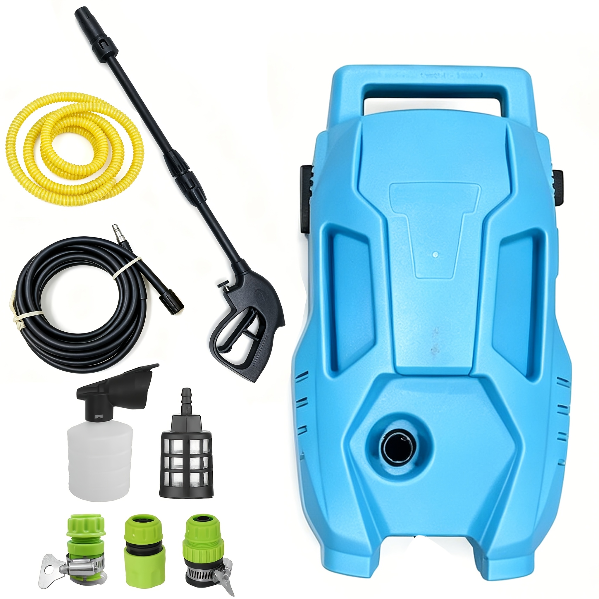 Image of Pressure Washer, Portable High Pressure Washers 130 Bar Washer With Hose Reel, Power Cord, Snow Foam Bottle, Adjustable Nozzle For Patio, Car, Fences, Vehicles (blue)