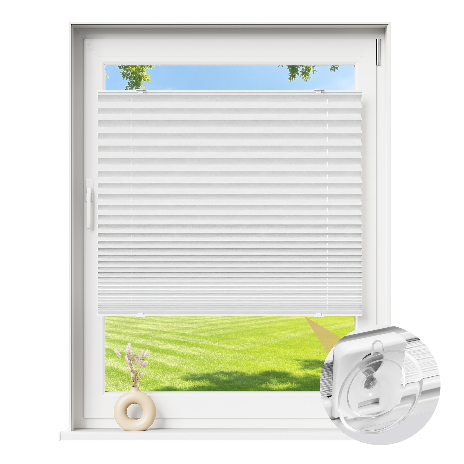 Suction Cup Pleated Shade, Light Transmitting Privacy Sunshade Curtain For Bedroom, Office & Balcony Door