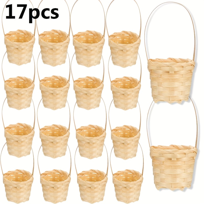 17pcs Mini Woven Baskets With Handheld Flower Baskets Handmade Woven Storage Baskets Wedding Woven Baskets Loose Candy, Shelf Baskets