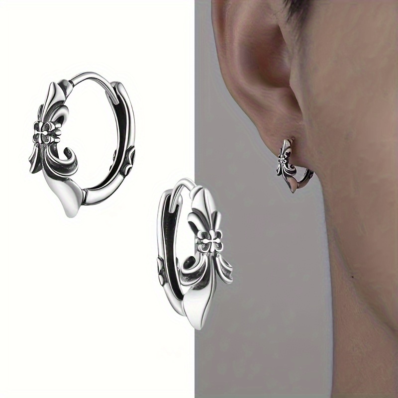 

1 Pair Of Retro Thatched Flower Earrings, Trendy Men's Personality, Fashionable Single Men's Patterned Earrings