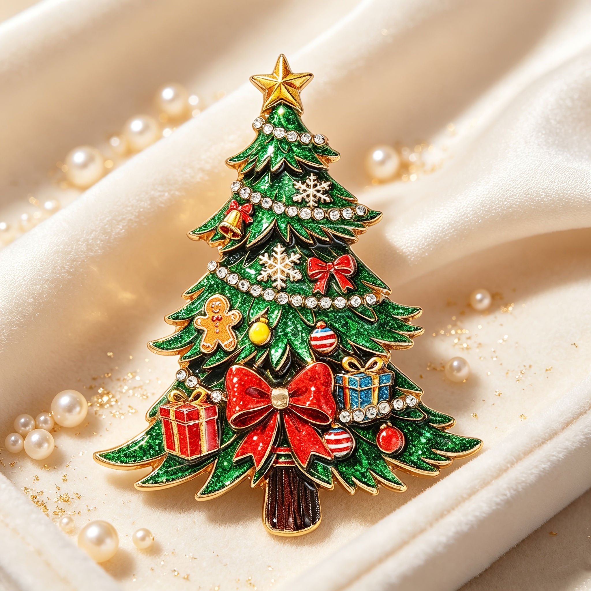 TEMU 1 pièce Broche en émail avec sapin de Noël incrusté de strass, Accessoire de Noël de luxe pour pull d'hiver , Épingle de cadeau de fêtes