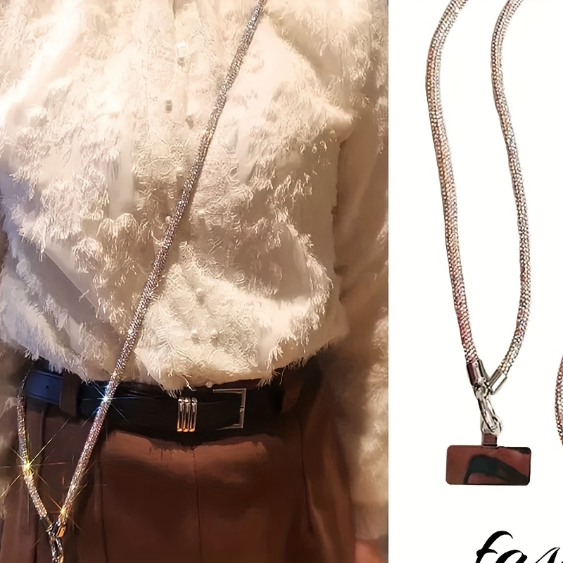 long diagonal cross hanging neck bell full diamond iron sheet mobile phone lanyard high end luxury replacement rope anti lost
