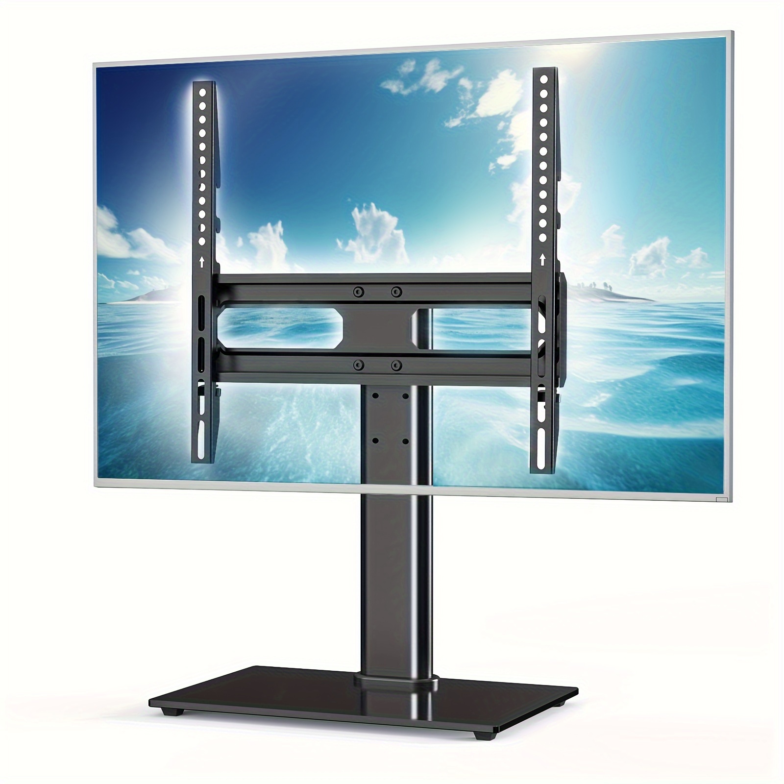 

Universal Tv Stand - 3 Height Adjustable Table Stand For 26-55 Inch Lcd Tv Base Stand With Tempered Glass Base, Vesa 400x400mm