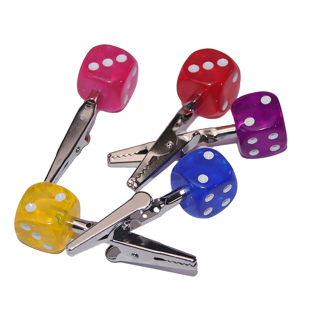 TEMU Set Of 5 Versatile Clips Measuring 6.7cm, Featuring A And With Colorful Transparent Dice In Red, Pink, Purple, Blue, And Yellow