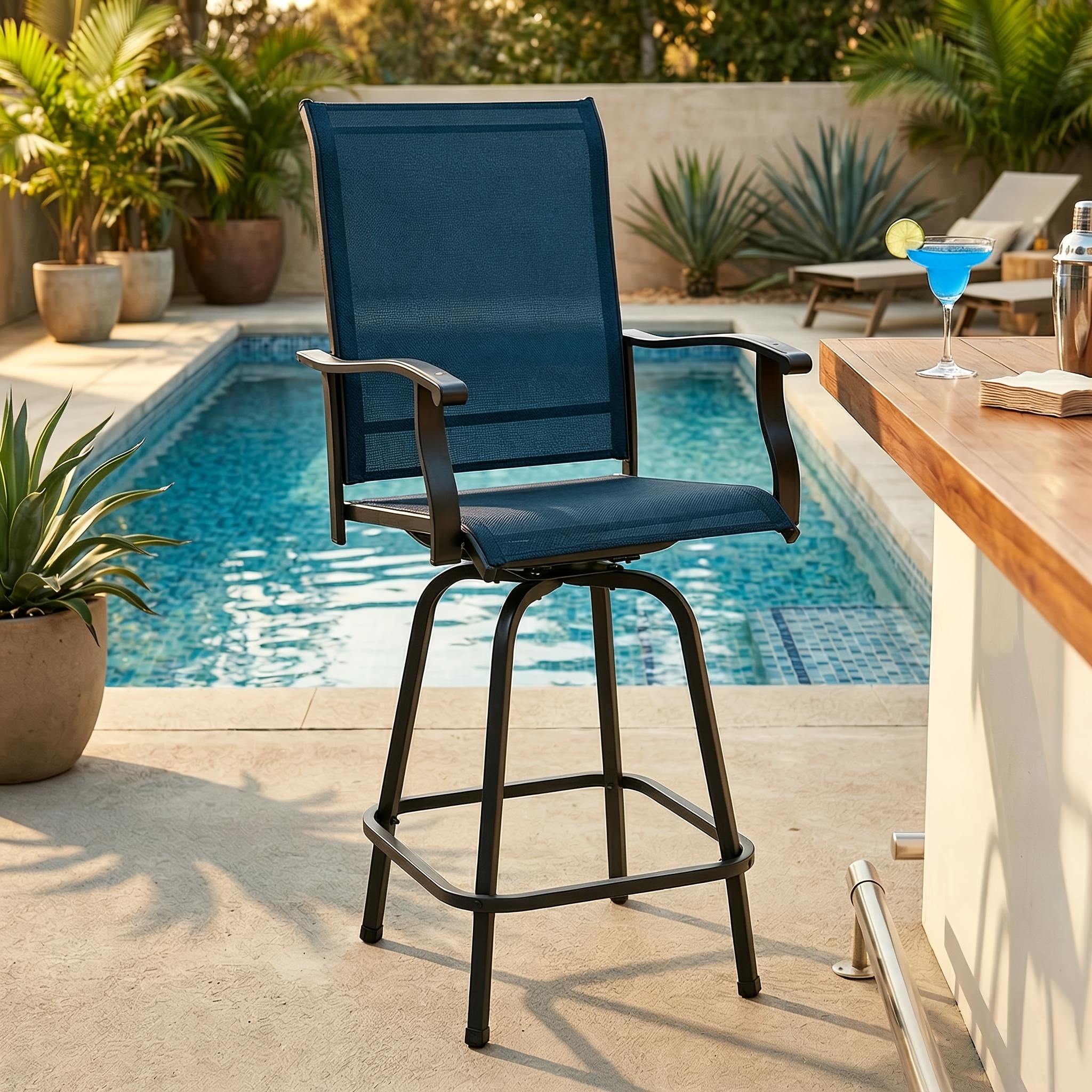 Outdoor High-Back Rotating Dining Chair (2pcs Set/ 4pcs Set, All-Weather 360° Rotating High-Backed Outdoor Patio Dining Chair, Forged Carbon Steel Fabric Patio Chair Set, Suitable for Patios, Lawns And Gardens (Blue/Black/Brown/Grey))