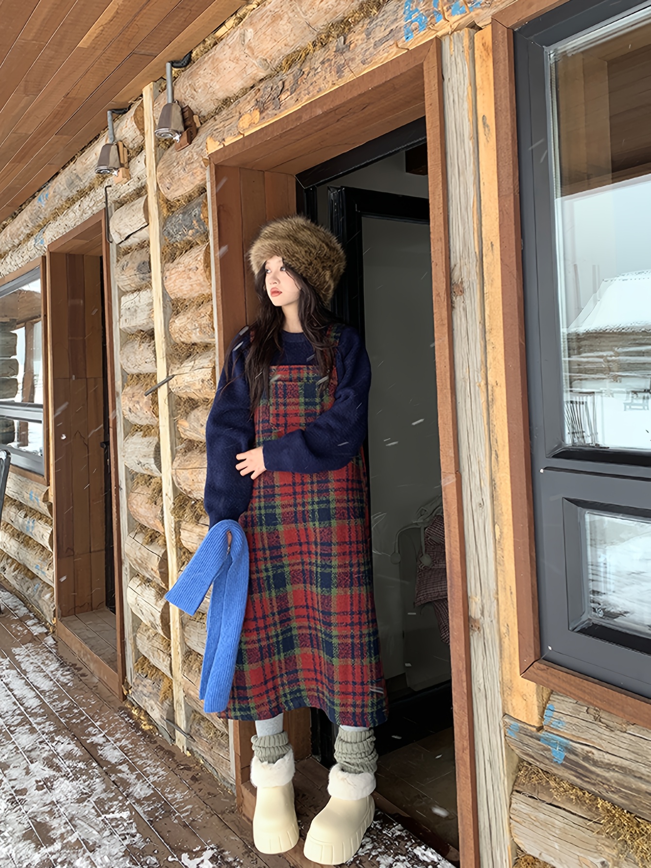 tartan pinafore dress ladies casual women polyester strappy brown plaid pinafore dress