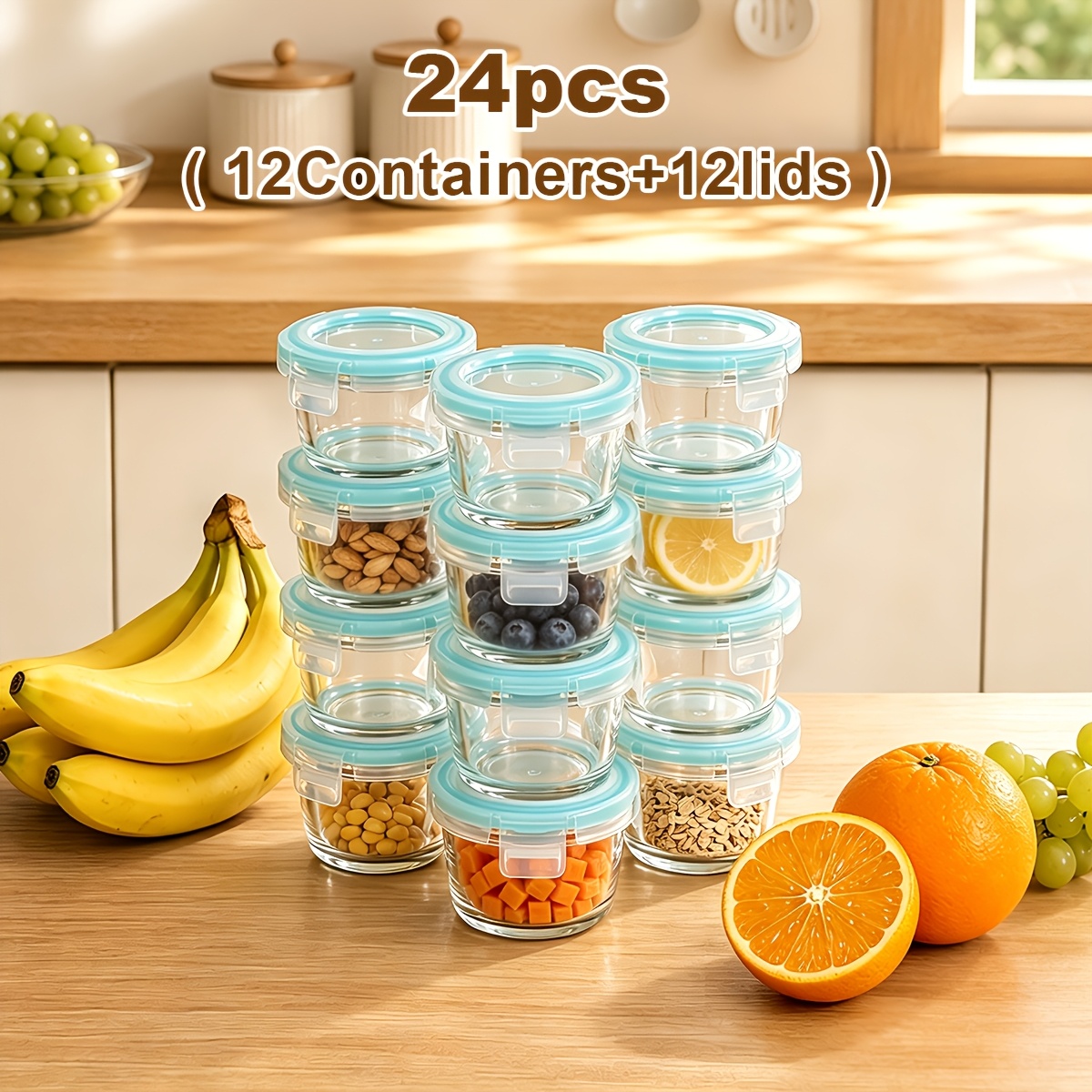 24pcs Glass Food Storage Containers with Lids, Meal Prep, Pantry Kitchen Storage Containers for Lunch, Leak Proof, Airtight Glass Lunch Bento Boxes for Microwave, Oven, Freezer And Dishwasher (12 Lids + 12 Containers)