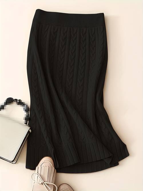 plus size plus size plus size womens cable sweater skirt hem slit a line skirt elegant womens fall pure solid cable skirt waist elastic plus size office skirt