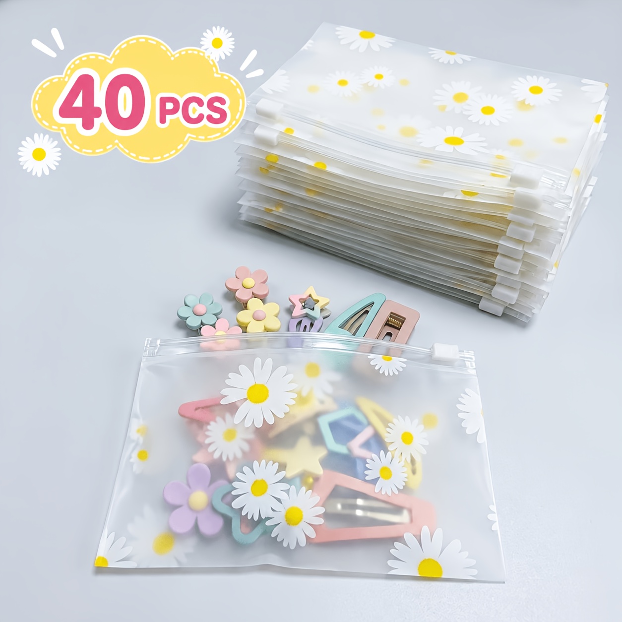 TEMU Confezione da 40 sacchetti portaoggetti riutilizzabili trasparenti con cerniera e stampa a , pochette organizzatrici portatili antipolvere per