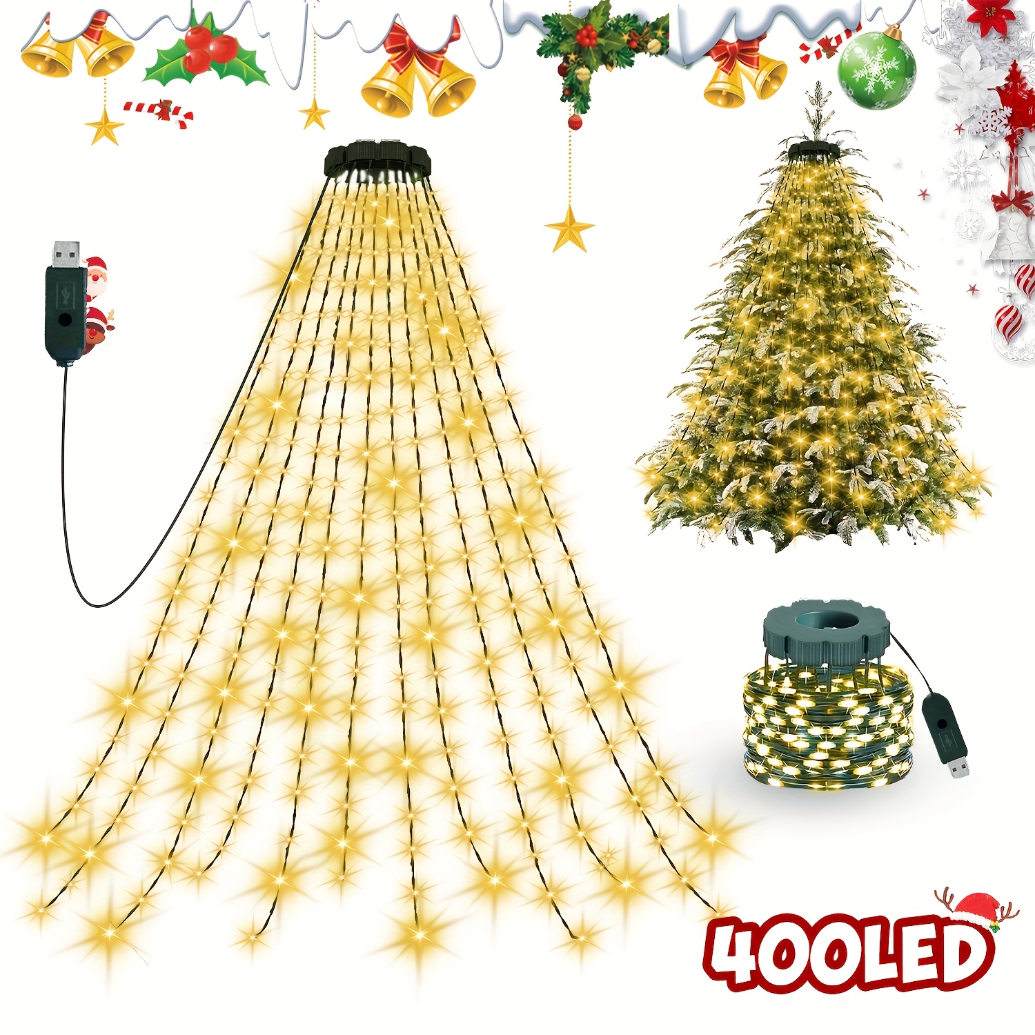 Image of 400-light Usb- Indoor/ Christmas String Lights With Plug - 20 Strands 2m High-brightness Fairy Lights Suitable For Tree, Garden, Patio, Home Decoration, 8 Lighting , Usb Plug-in For (no)