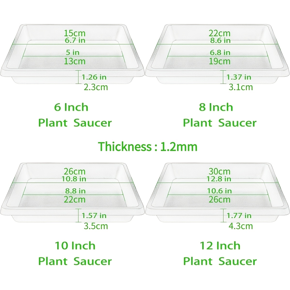 4 Pack 12 Inch Square Plant Saucer – Durable Plastic Drip Trays For Indoor Potted Plants – No Holes, Waterproof Tray For Floor & Furniture Protection